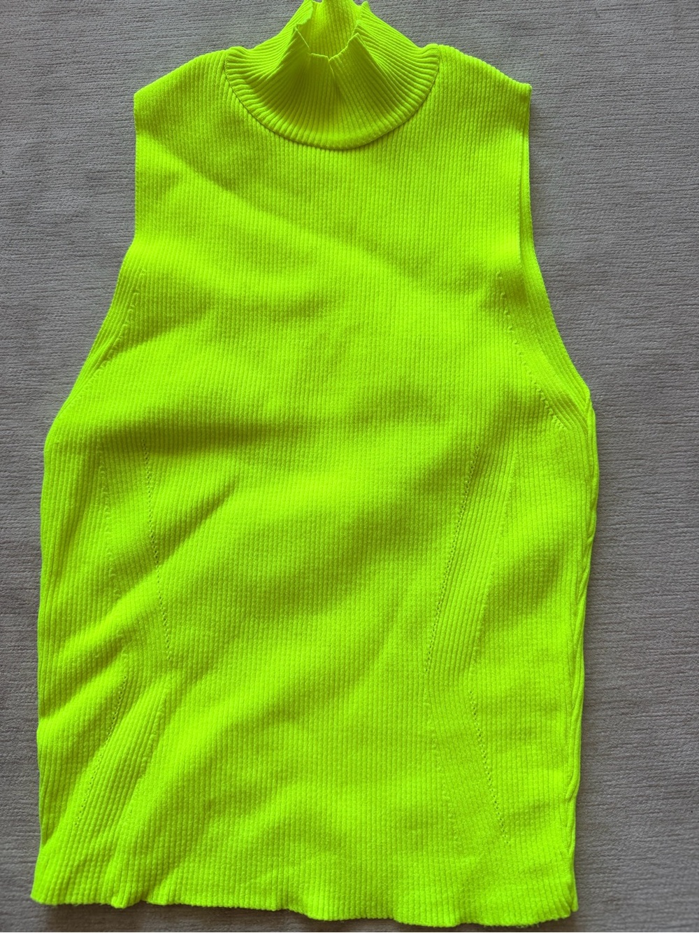 Zara Neon Yellow Sleeveless Ribbed Mock Neck Tank